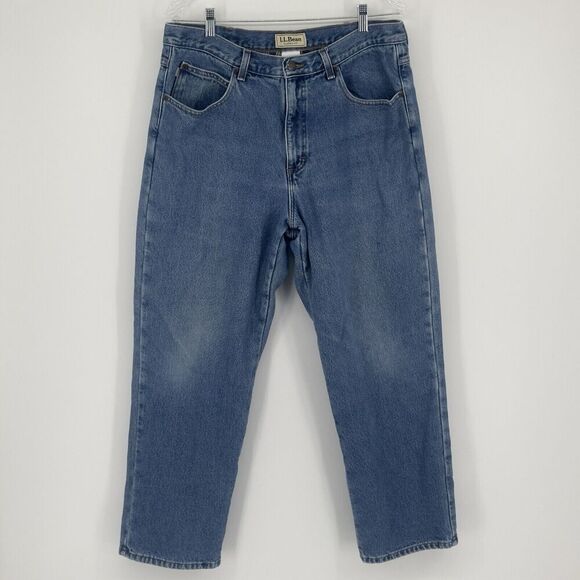 L.L. Bean Flannel Lined Jeans Mens 36x29 Classic Straight Heavy Denim Outdoor - Picture 1 of 16